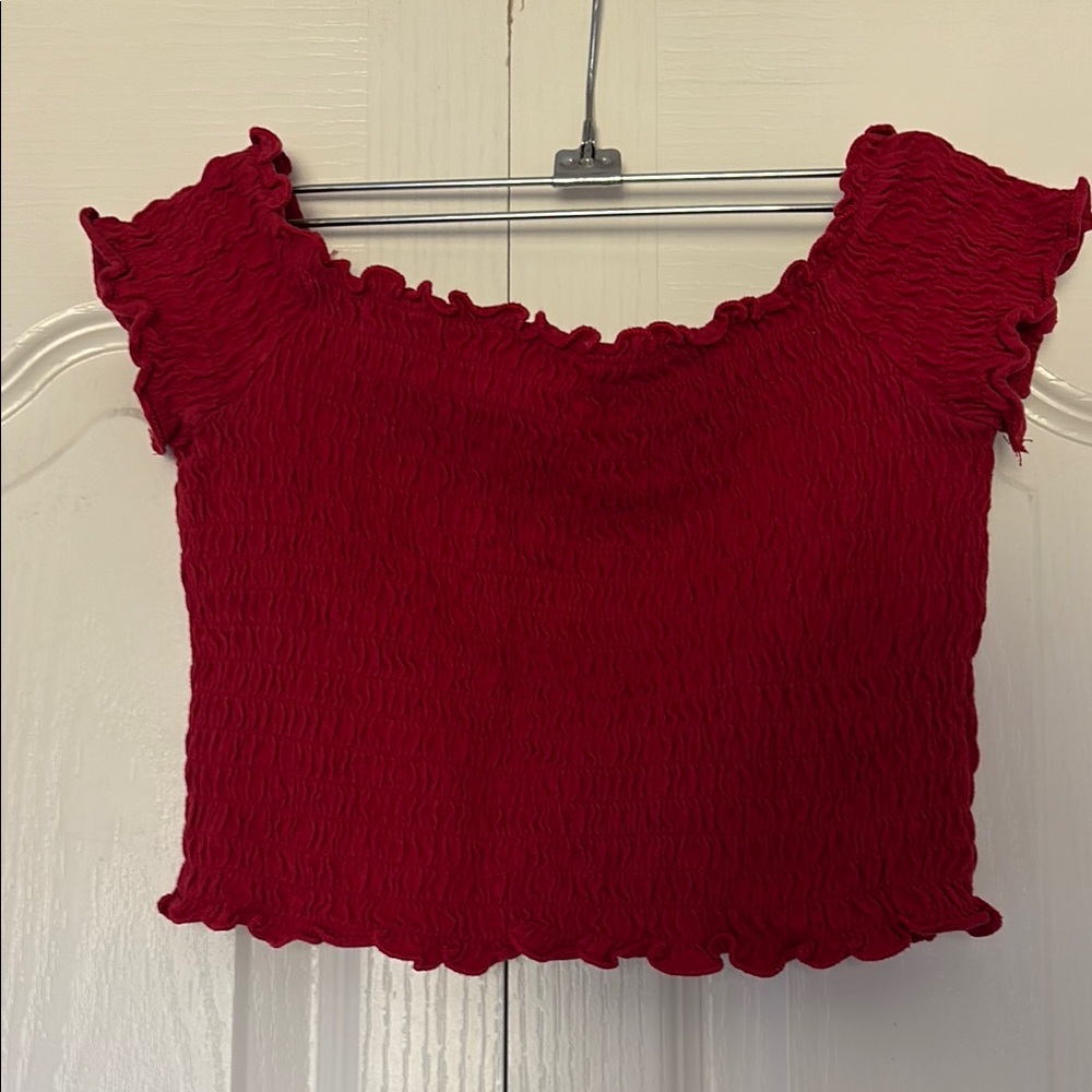 H&M Red Sleeveless Smocked Crop Top